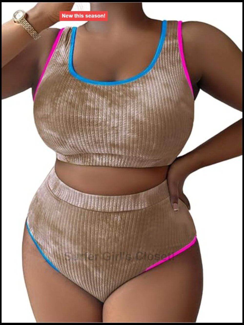 Plus Size High Waisted Bikini Set Tank Top Ribbed